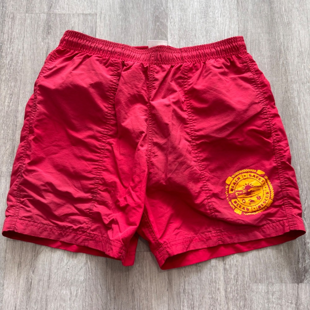 Original Watermen Men Red Ocean Rescue Lifeguard Swim Trunks Medium Supplex